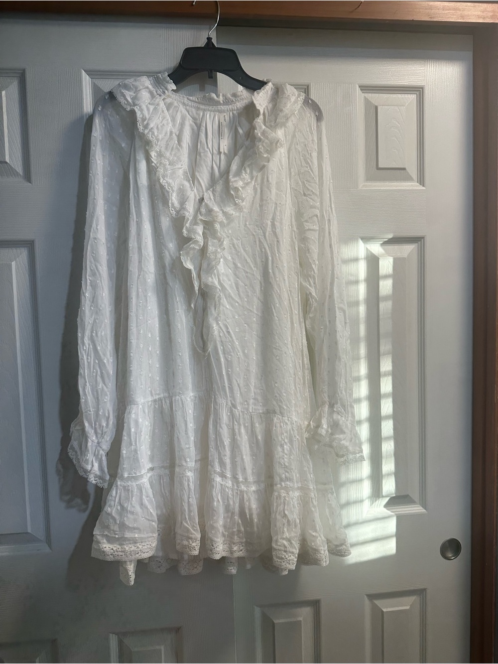 Anthropologie White Ruffled Swiss Dot Tunic